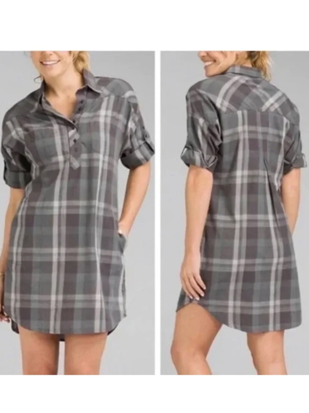 Prana Women’s Gray & Purple Deryn T Shirt Mini Dress in Gravel Size Large